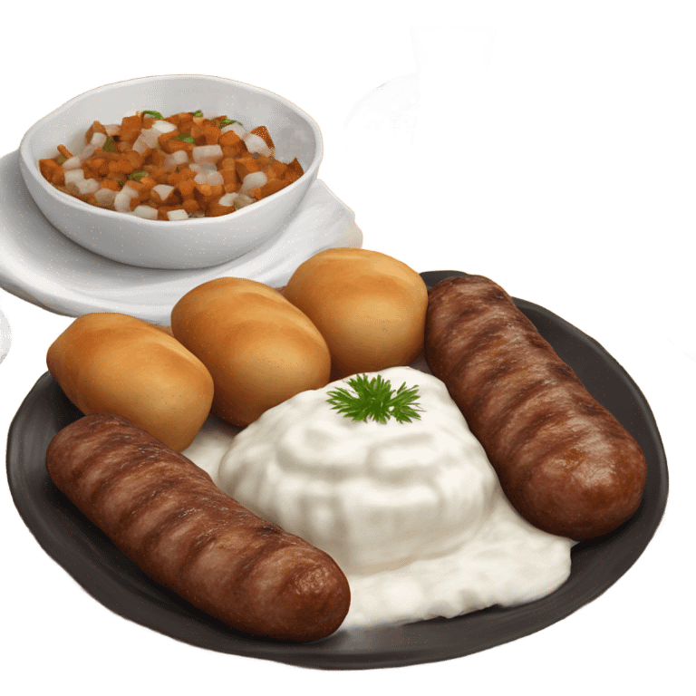 Bosnian national dish called cevapi with diced onions on the side and kaymak emoji