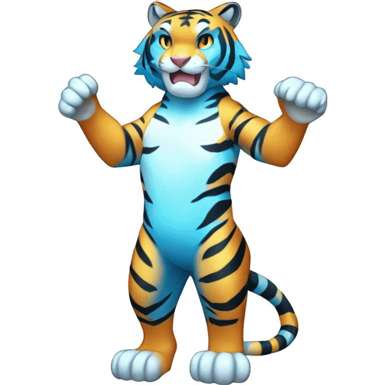 Colorful Shiny Kawaii Blue-striped Tiger-Fakémon-Pokémon full body emoji