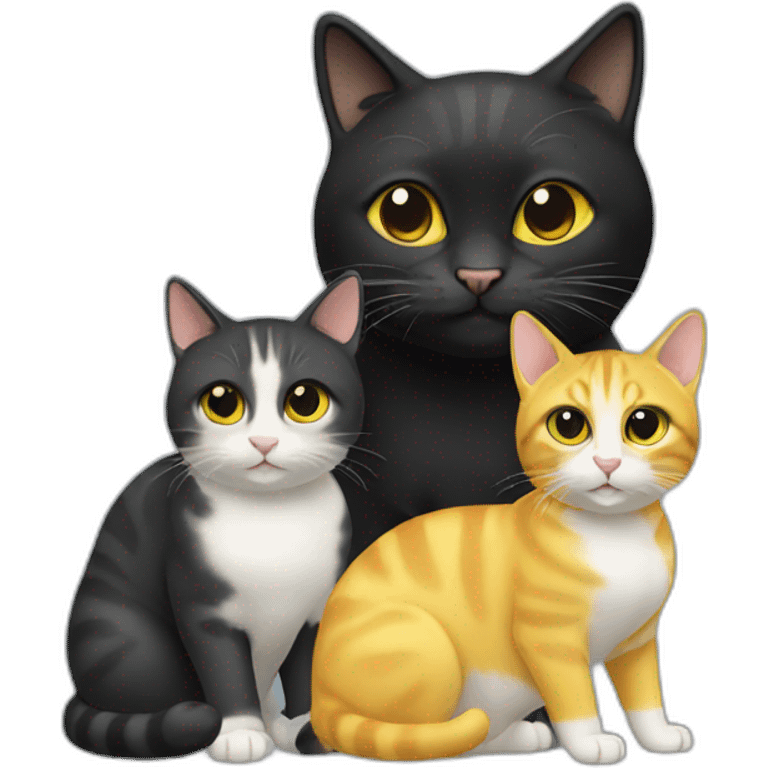 Three cats, 2 yellow and 1 black emoji