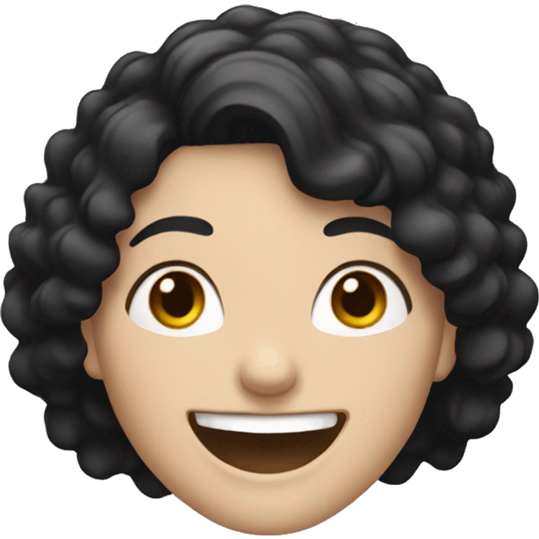 white woman, with black hair, freckles, laughing emoji