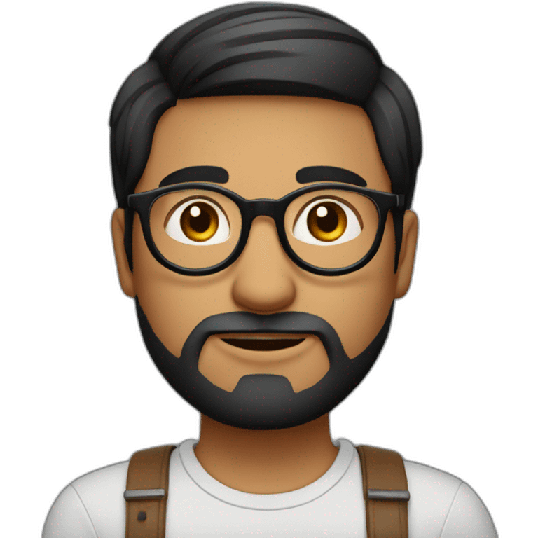 indian guy with round glasses with fair skin with straight hair with round fully circular glasses black eyes black hair with very short beard emoji