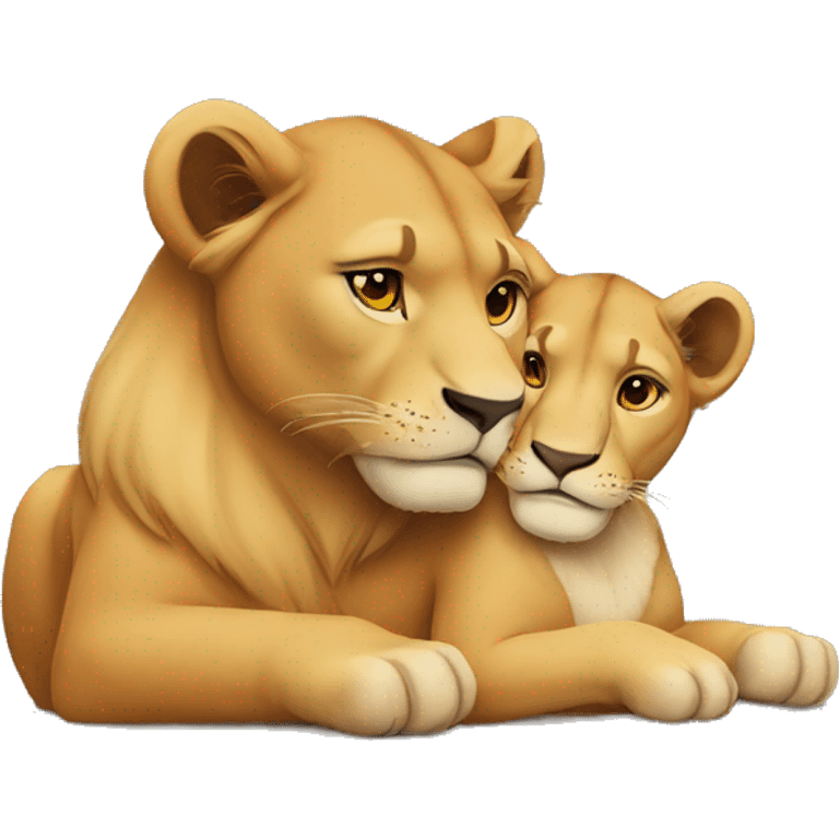 lioness and lion cuddling emoji