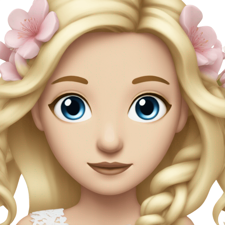 Wedding hair long with sakura bloom beautiful finished blond girl with blue eyes  emoji