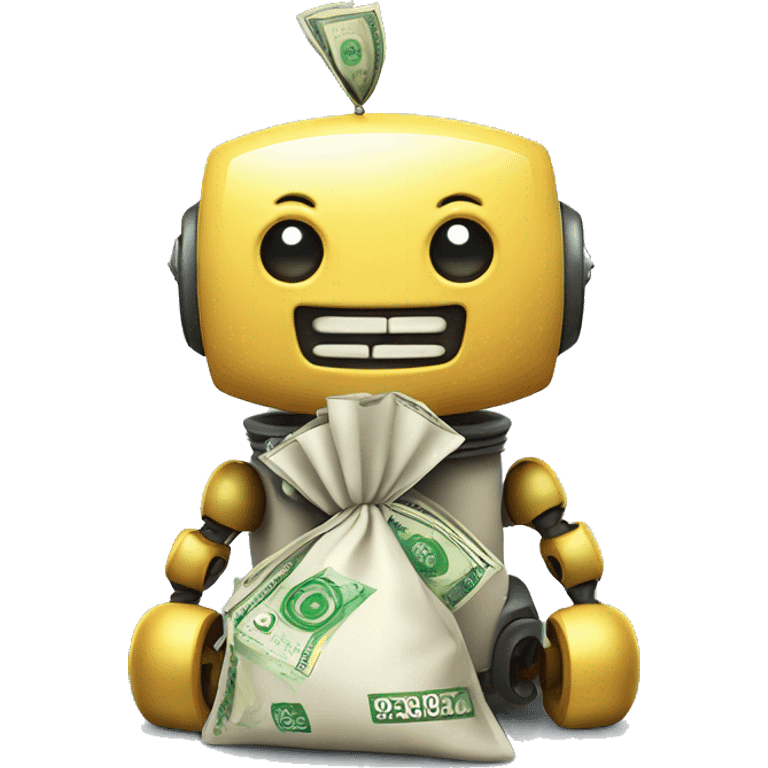 Cute robot with money bags emoji