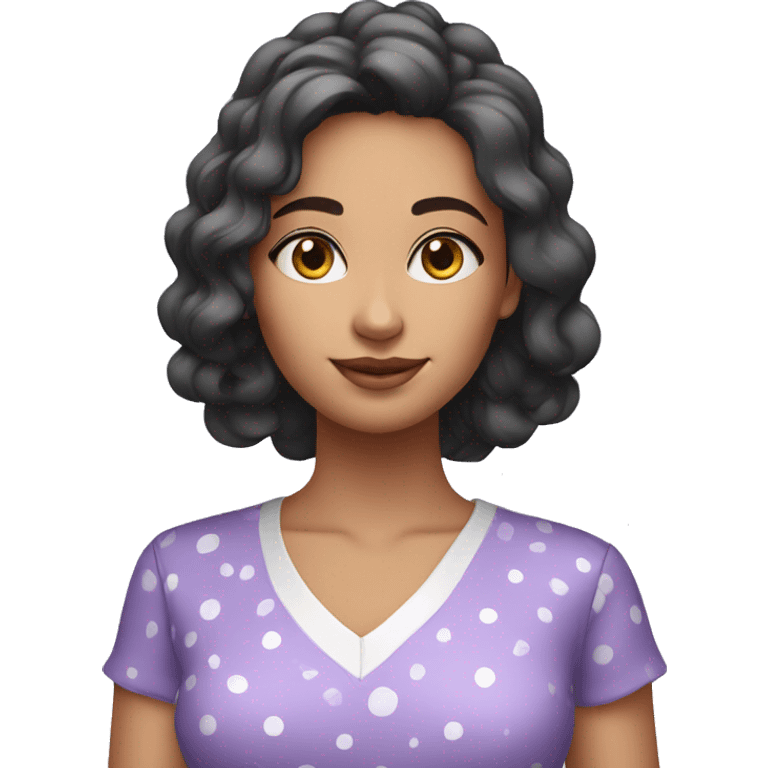 A young woman with lavender kurti white spots showing left side emoji