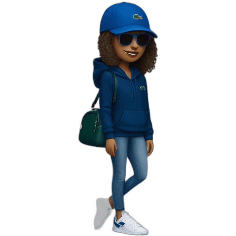 Lacoste bag girl with black lacoste hoodie e and blue oakley sportive sunglass  emoji