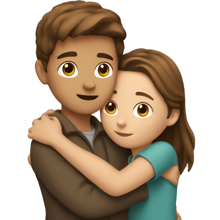 girl with brown hair hugging a boy with brown hair  emoji