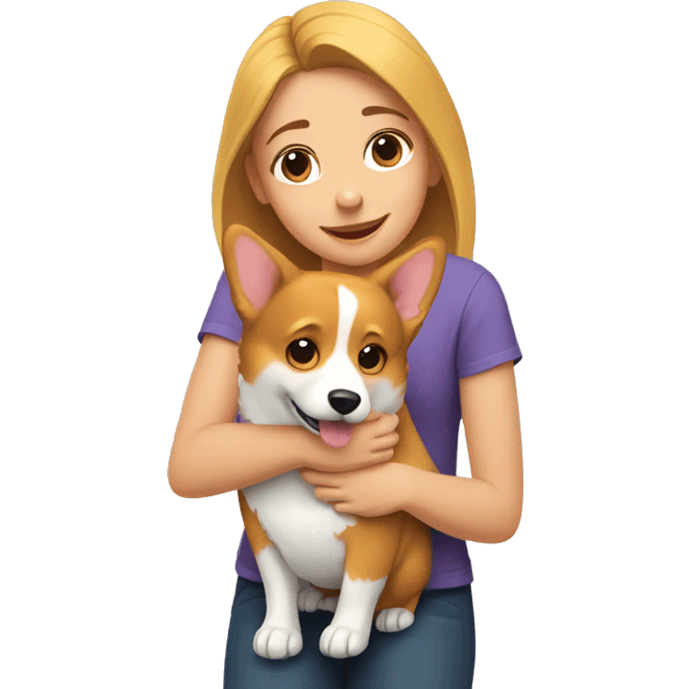 A girl hugging a corgi emoji