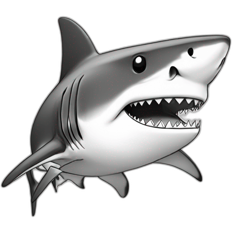 shark standing with a camouflage cap on its head,black and white,cartoon,sketched,sketch emoji