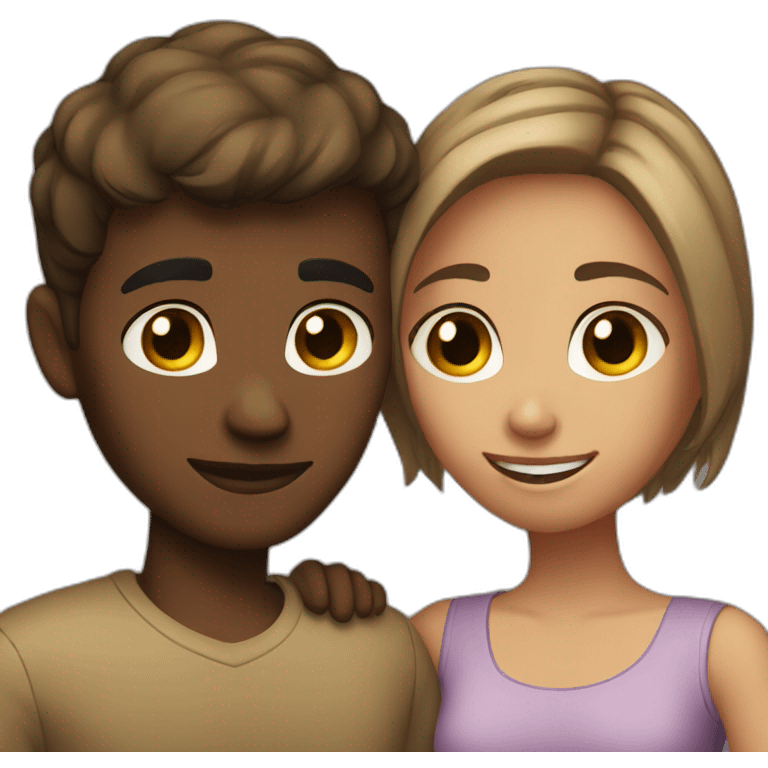 Dark blonde Boyfriend and short brown hair girlfriend hugging emoji