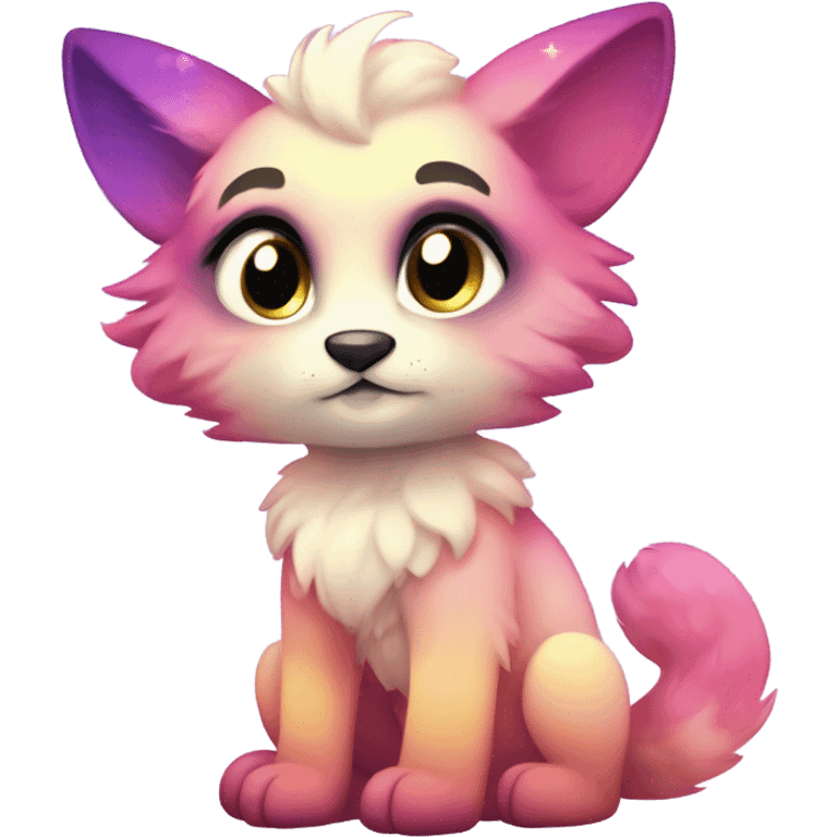 Adorable innocent cute gradient-Sparkle-nebula-fursona furry, full body emoji