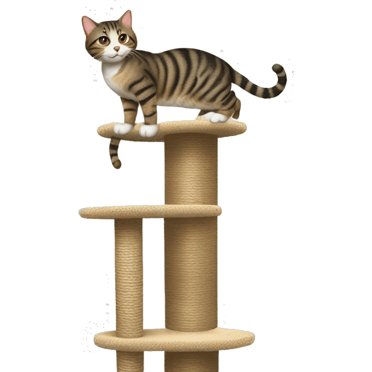 1 tabby cat playing on cat tree emoji