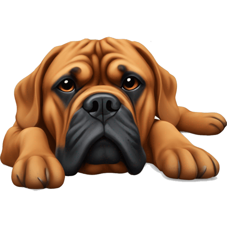 Laying Dogue de Bordeaux with black mask emoji