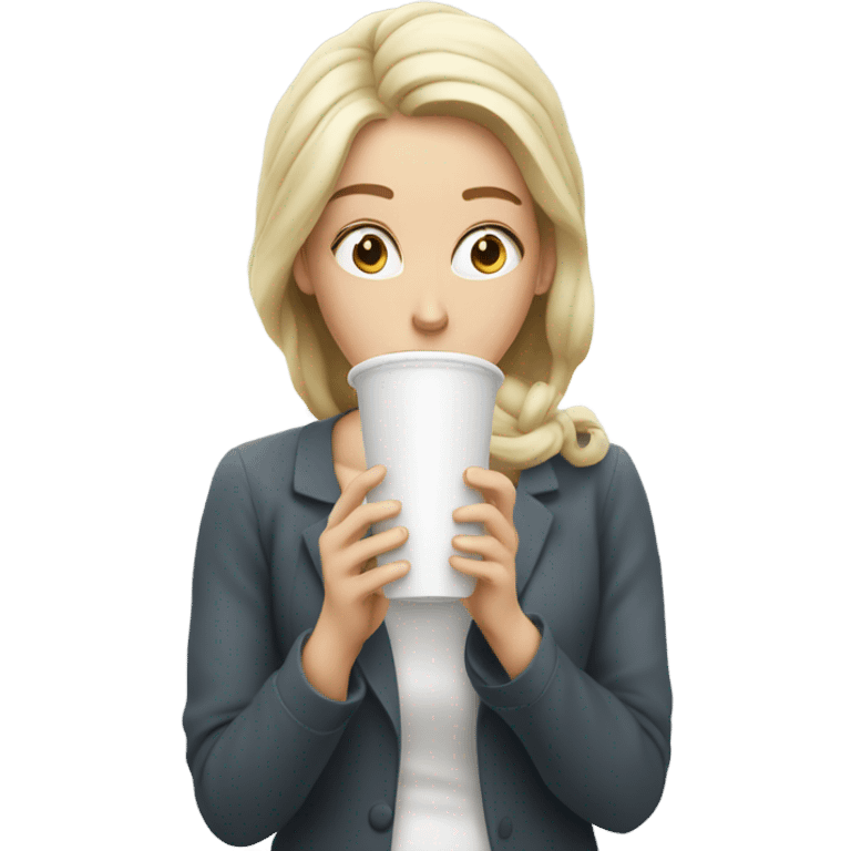 Lady hesitating to drink a cup filled with a mysterious white liquid emoji