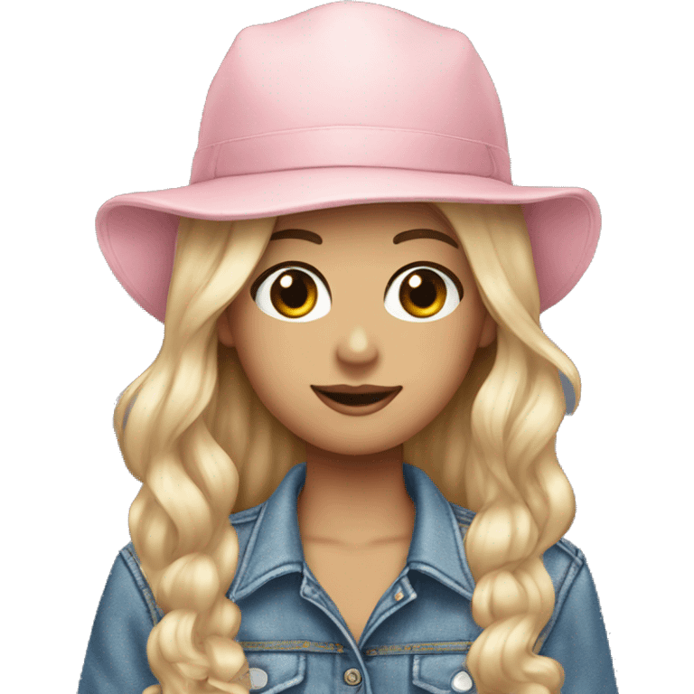 A white beautiful girl wearing denim baseball cap and a soft pink bow tie emoji