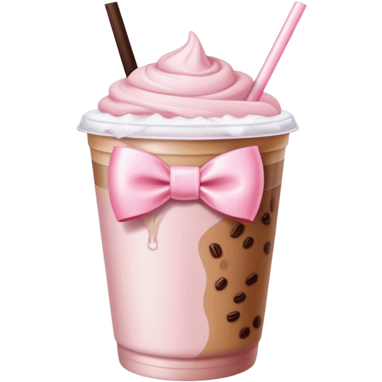 light pink bow on light pink bow on a ice coffe emoji