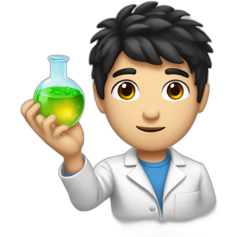 chemistry boy with black hair and his instumants on his hand emoji