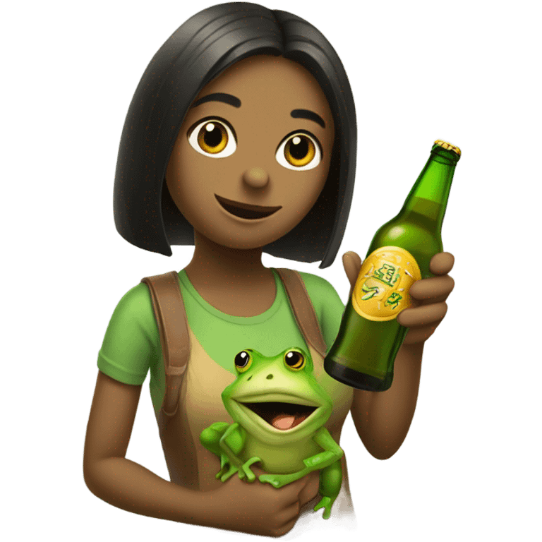 Girl frog w a bottle of beer emoji