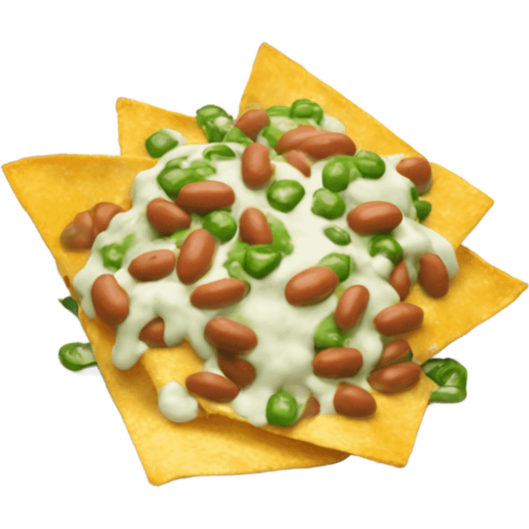 Nachos with queso blanco, beans, and green sauce  emoji