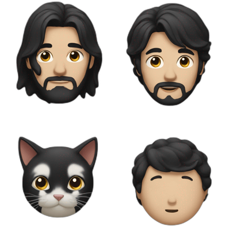 A man with black hair and a black cat emoji