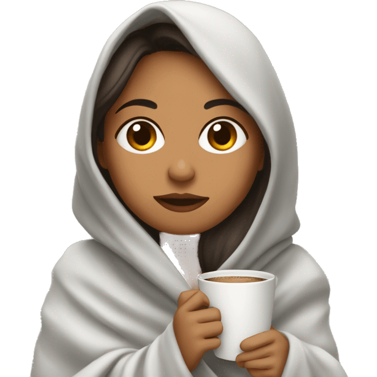 latina girl wrapped in blanket drinking coffee emoji