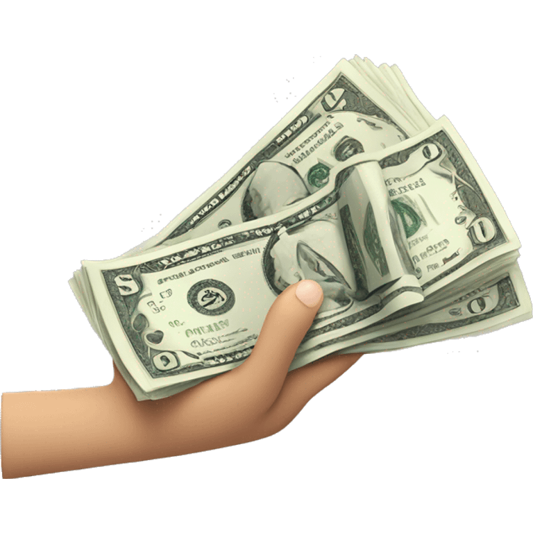 An emoji of a hand that seems to be handing over to the viewer 5 pieces of $100 bills, fanned out. Apple style emoji