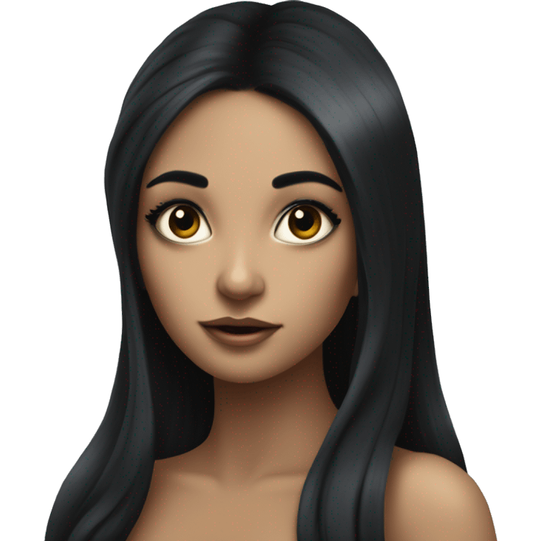 fairy with long, flowing black hair. She is slender with an hourglass figure and has strikingly large, expressive eyes. The fairy is applying black mascara to her long lashes, showcasing her beauty and elegance emoji