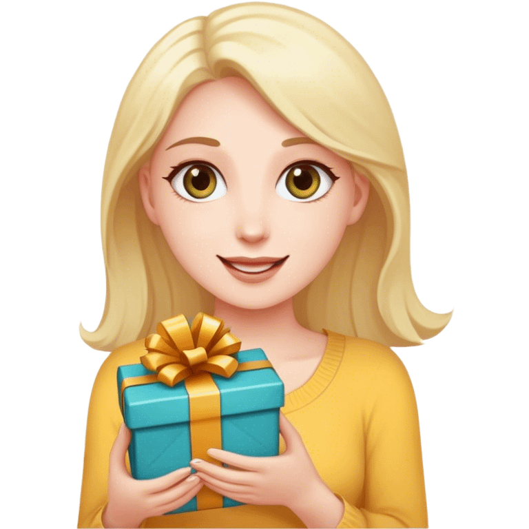 A woman whose eyes fill with happiness when she receives a gift emoji