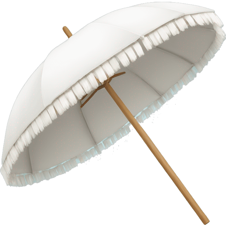 White beach umbrella with short white tassels and a straight wooden pole emoji