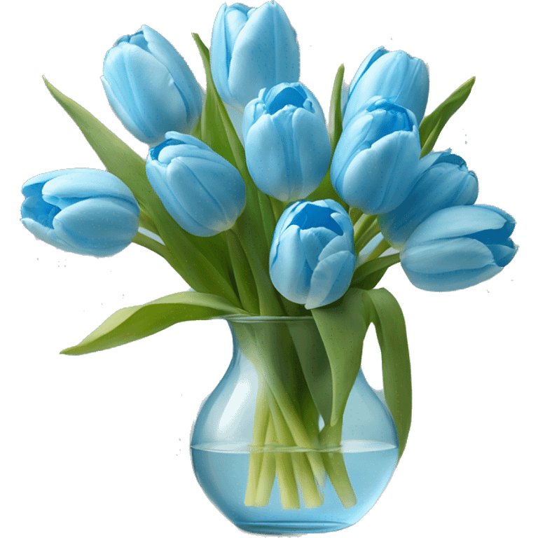 Light blue tulips in glass vase  emoji