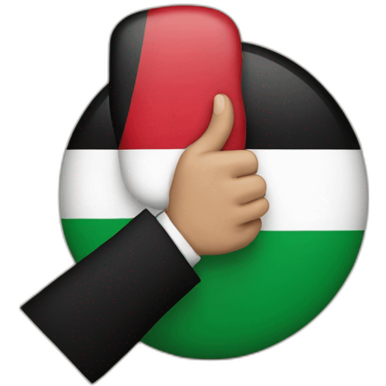 A person puts his hand over his mouth with the Palestinian flag drawn on his hand  emoji