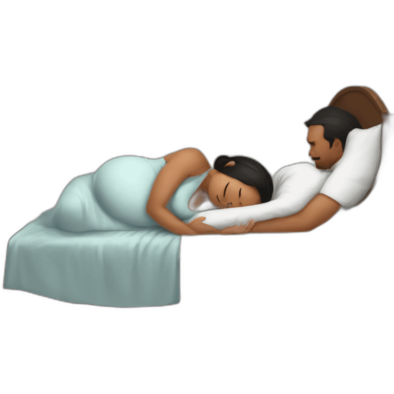 Very pregnant woman angry in bed while husband sleeping emoji