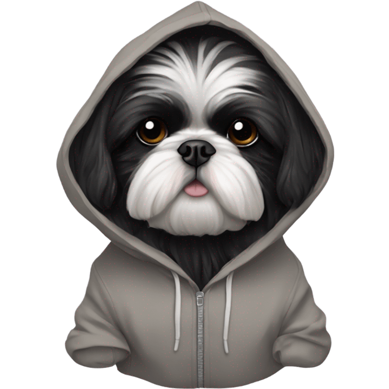 Black shih tzu in hoodie emoji