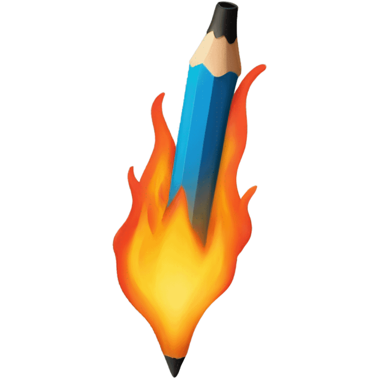 long curved pencil on fire emoji