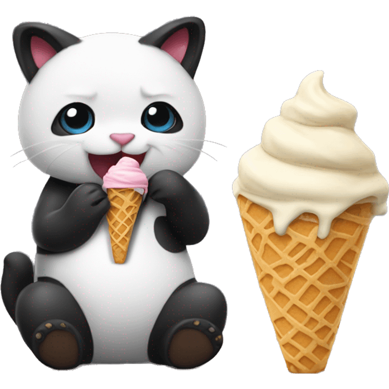 Cat eating ice cream with panda emoji