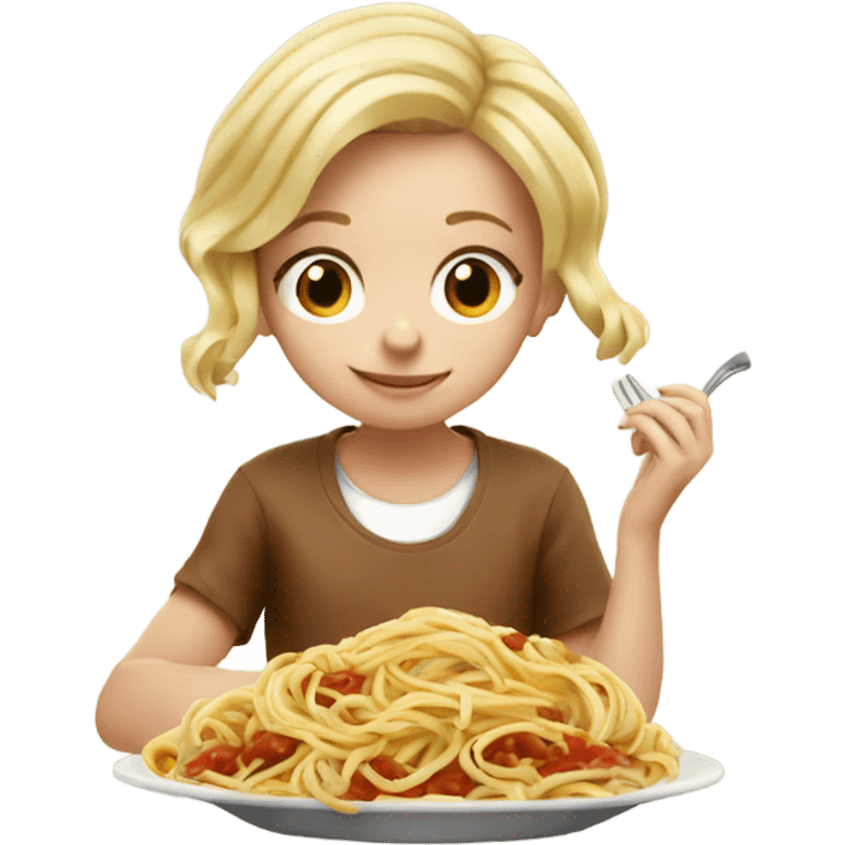 Little blonde girl enjoying spaghetti meal emoji