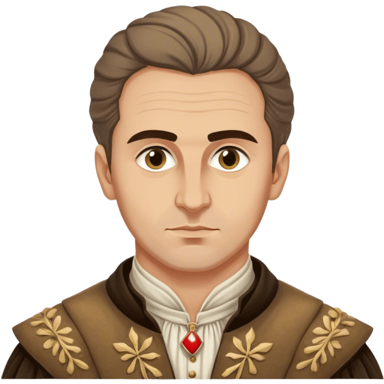 Cinematic Realistic Marko Marulić Portrait Emoji, depicted as a celebrated Croatian writer with a reflective expression and period clothing, rendered with rich textures and warm literary lighting that captures his historical influence. emoji