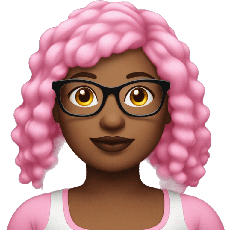 Plus size black woman with pink hair, a black mole, and colorful eyeglasses  emoji