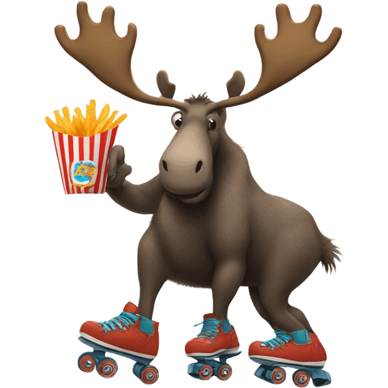 Moose eating French fries on roller skates  emoji