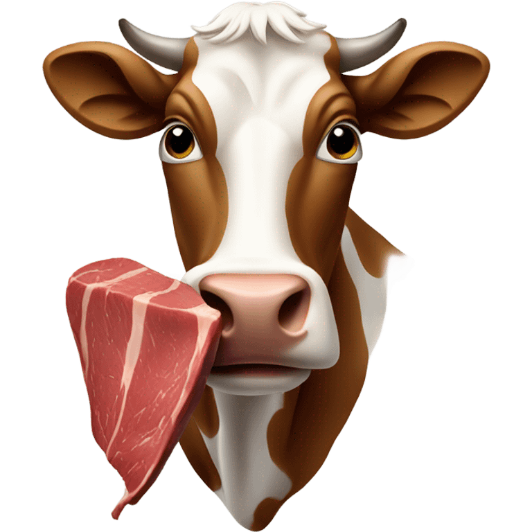 A cow eating a steak emoji