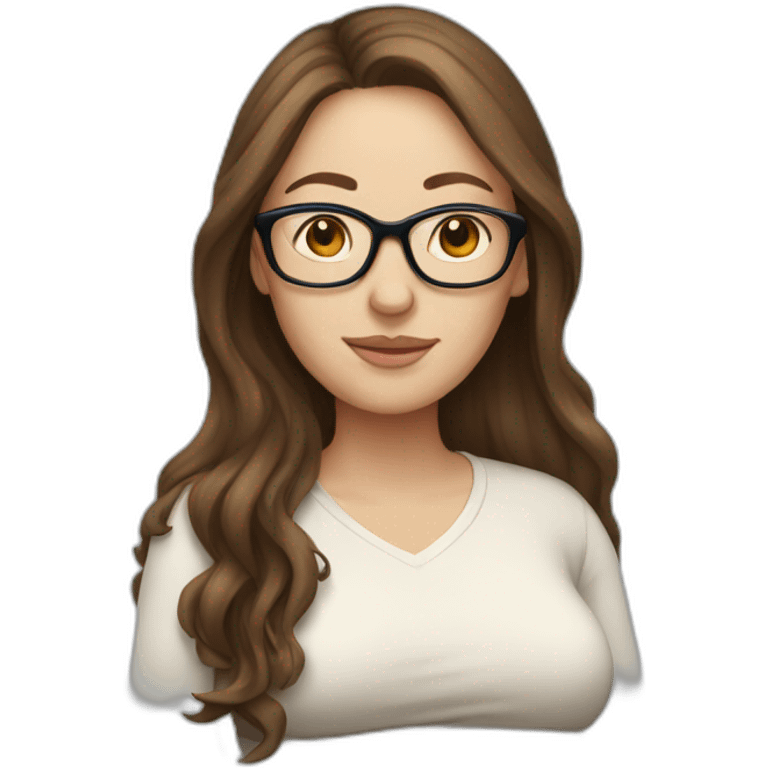 Pregnant White woman with long brown hair and glasses emoji