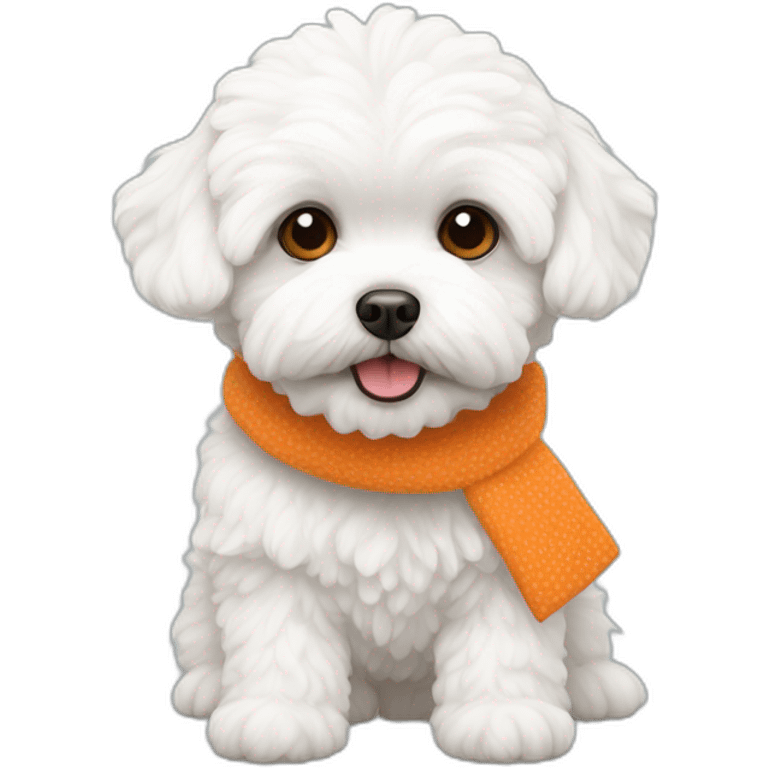 white maltipoo with orange snowflake emoji