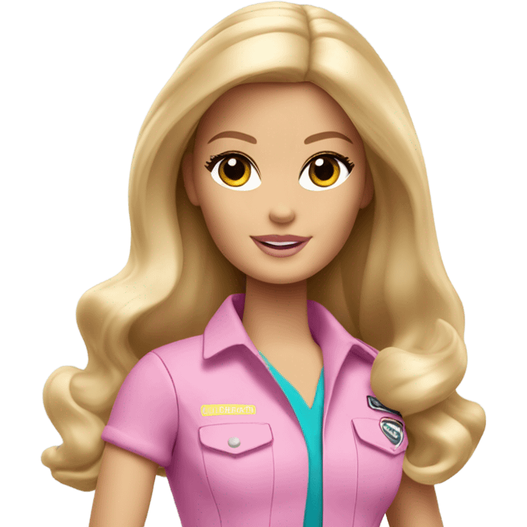 Blonde zookeeper Barbie with brown eyes, long shiny blonde hair,  emoji