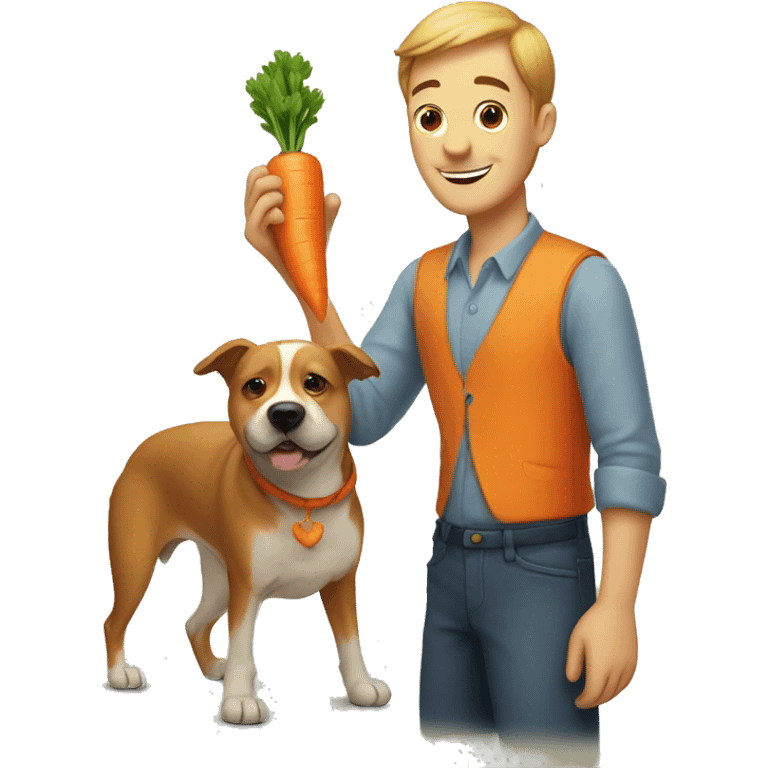 guy touching a carrot headed dog emoji