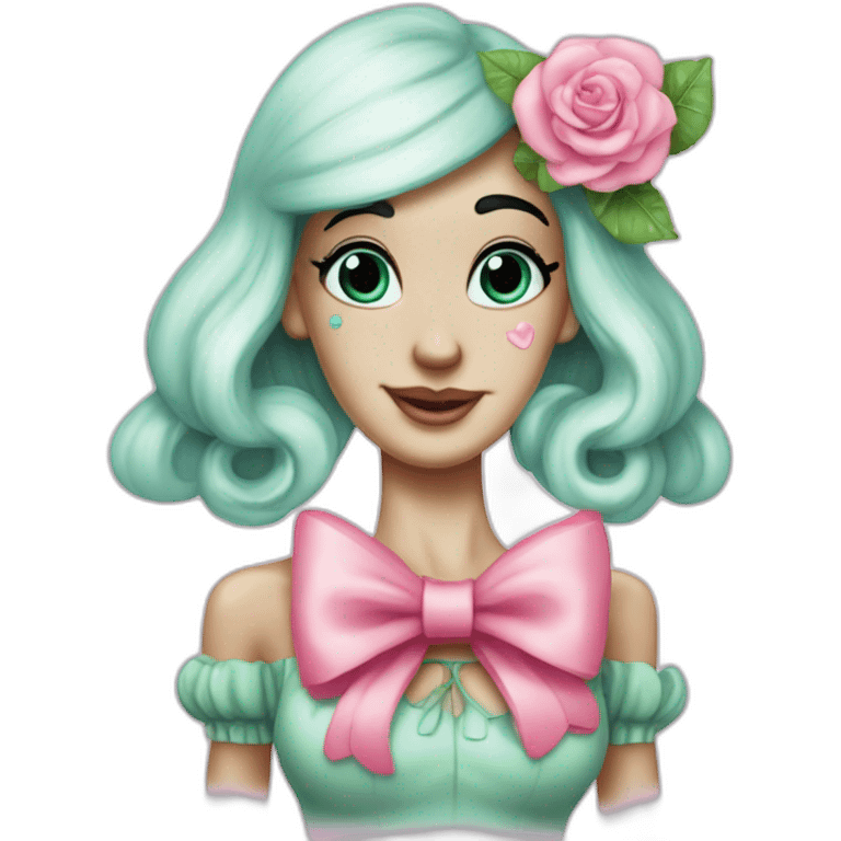 Squidward from SpongeBob SquarePants cartoon wearing cute girly makeup with bows and pink roses emoji