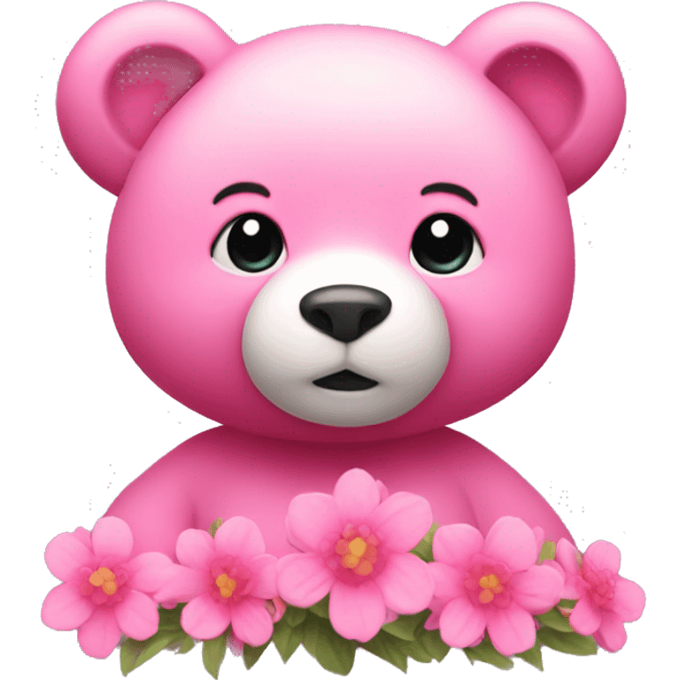 Pink bear with pink flowers  emoji