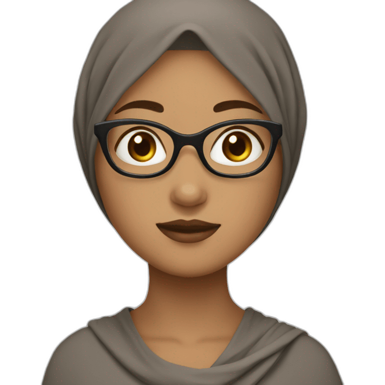 Girl wear hijab with brown skin and glasses and she wear a while dress  emoji