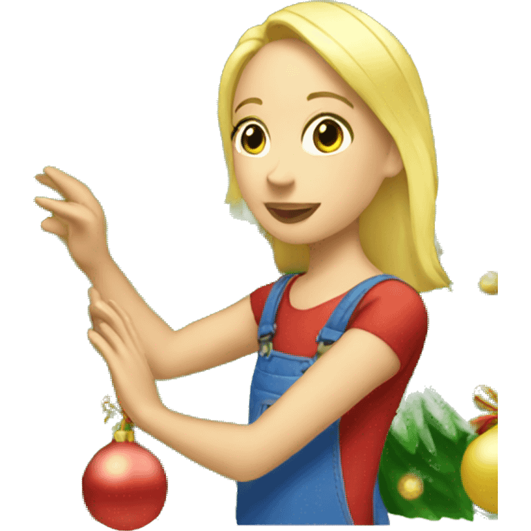 Blond Girl decorating a Christmas tree emoji