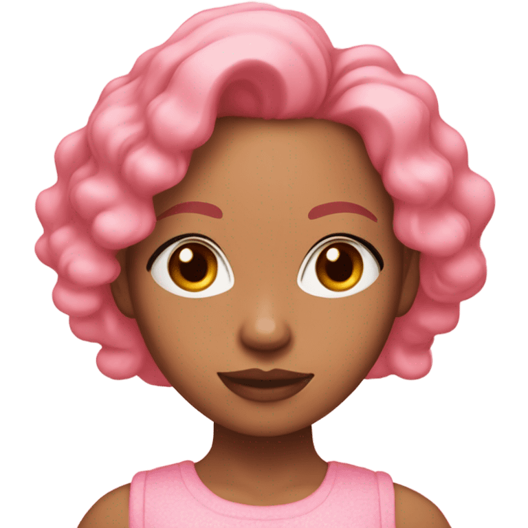 Lightskin girl with ginger hair and long lashes wearing pink emoji