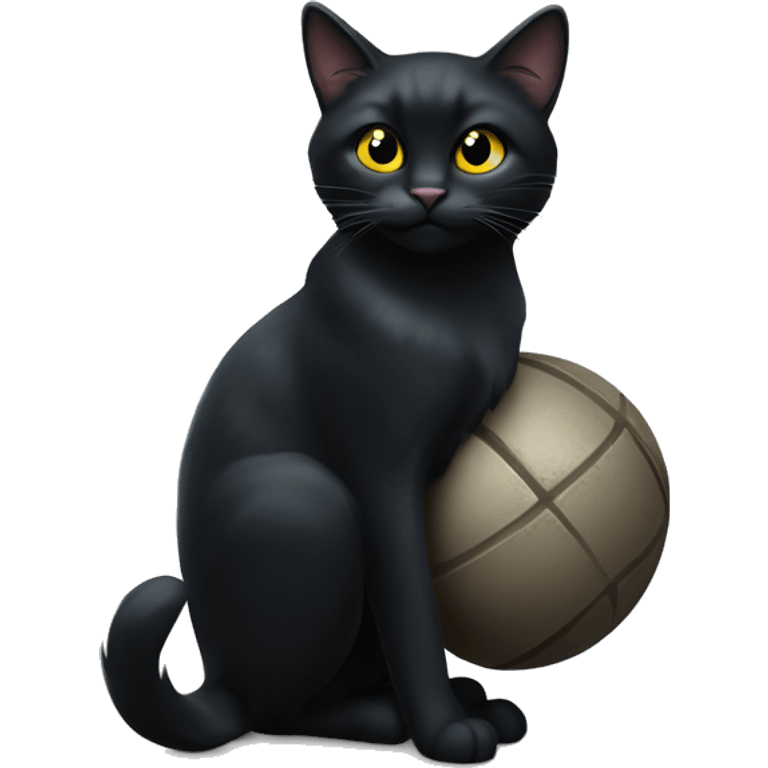 un chat noir assi avec une boule de cristal emoji